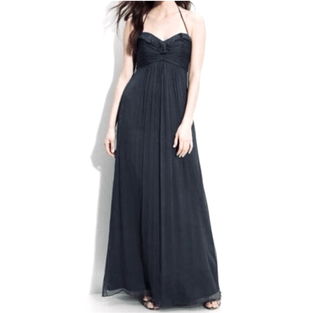Amasale Black Halter Style Ruffle neckline Silk Formal Evening Dress EUC size 8
